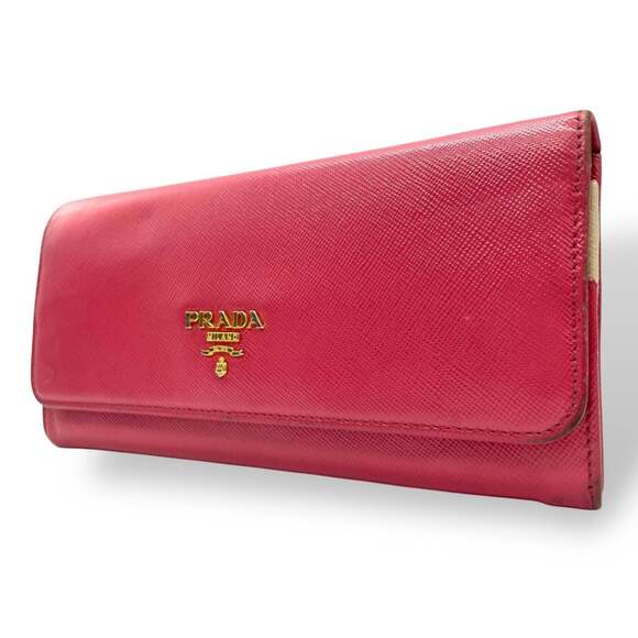 PRADA Accessories - PRADA Prada Long Wallet, Saffiano Leather, Flap, Pink, Two-Tone, Gold Hardwar...